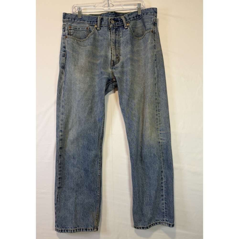 Levis Jeans Mens 36x30‎ Blue 505 Regular Straight Distressed Denim Pants Zip Fly